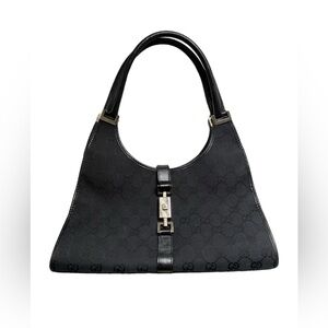 Gucci GG Monogram Black Canvas Jackie Shoulder Bag